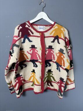 KENJI Womens One Size Hand Knit Colorful Wool Chunky Cardigan Sweater Oversized